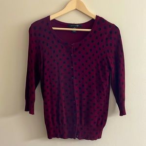 Maroon Cardigan With Black Polka Dots